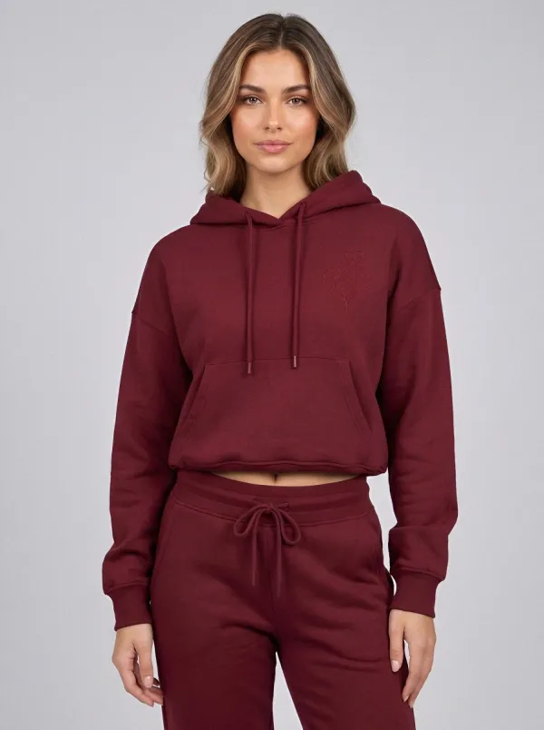Women's Sage Green Cropped Hoodie Cuffed Pants Solid Hoodie & Pants Set