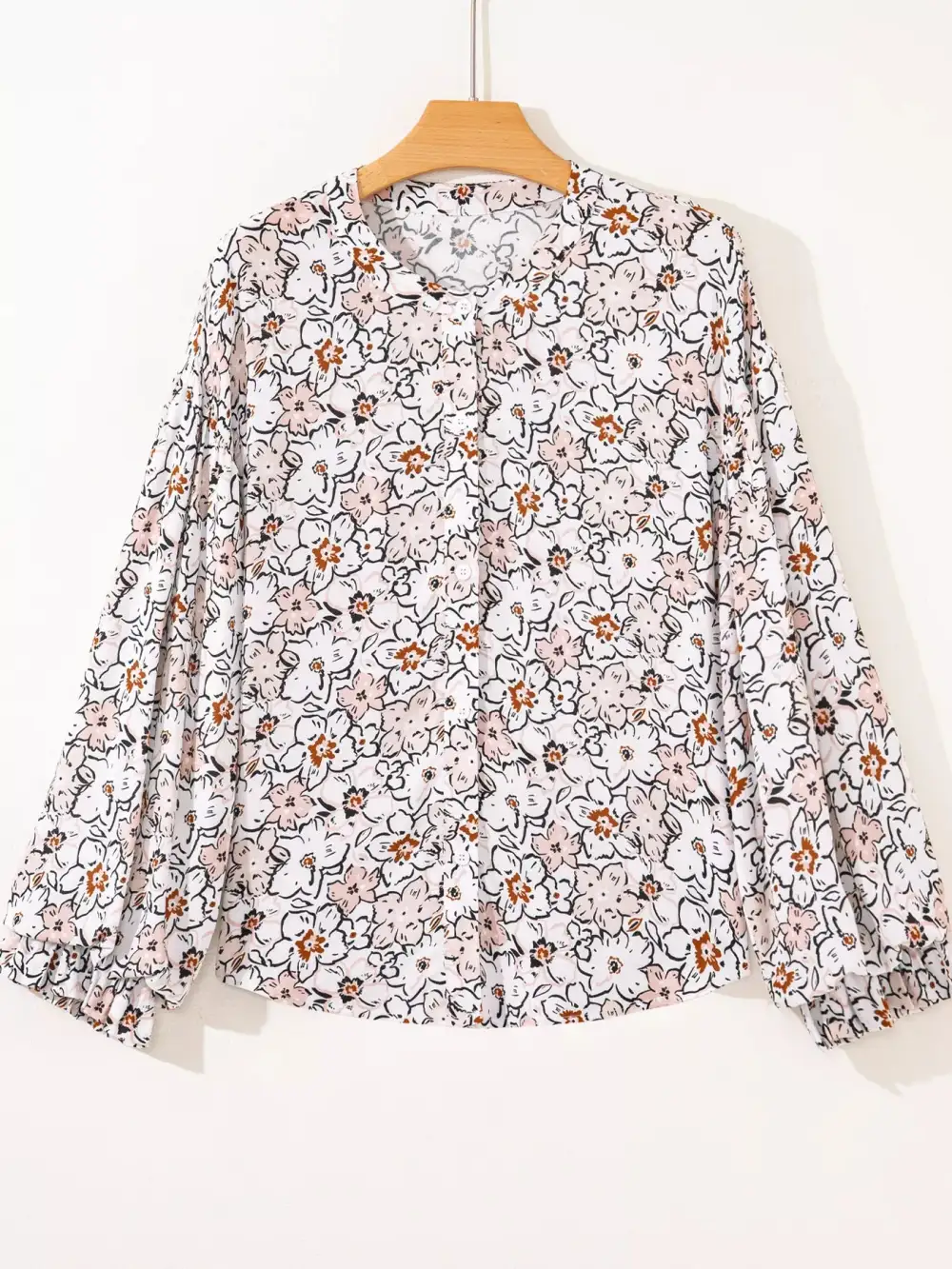 Print Frilled Puff Sleeve Button Down Shirt