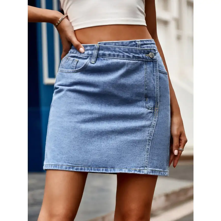 Pocketed High Waist Denim Skirt