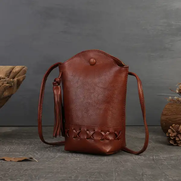 Braided Leather Phone Crossbody Bag