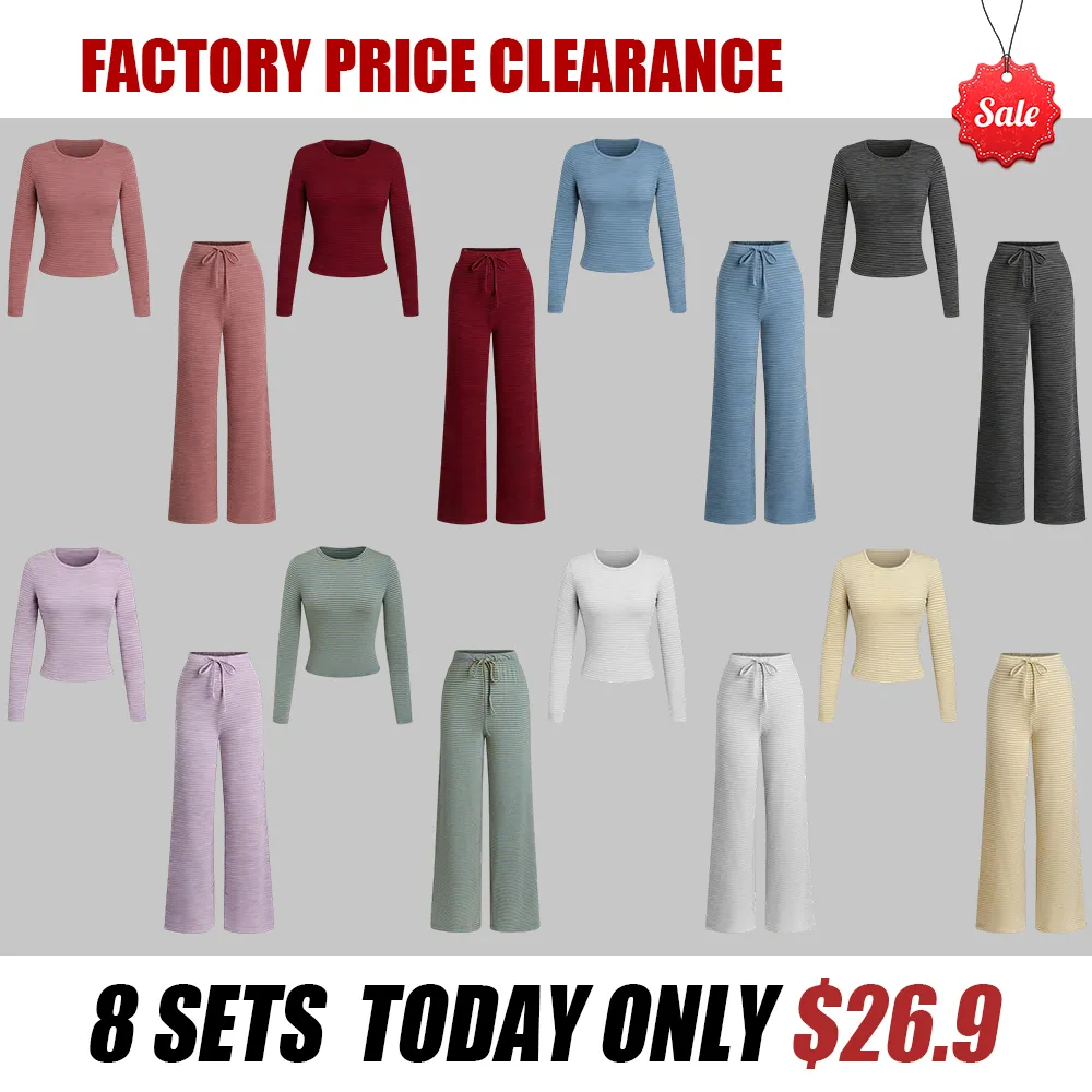 Women's striped printed long-sleeved T-shirt and trousers, casual two-piece set