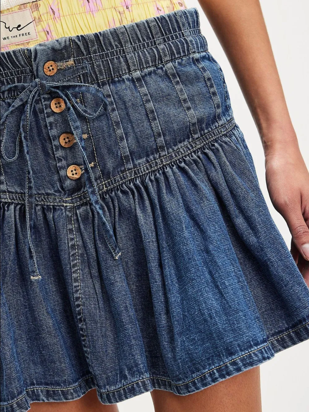 Button Front Ruffle Trim Skirt