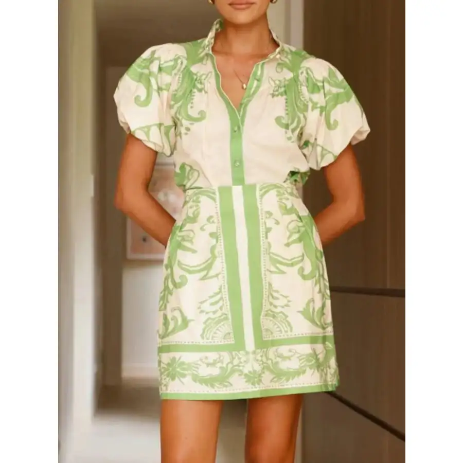 Printed Puff Sleeve Top and Skirt Set