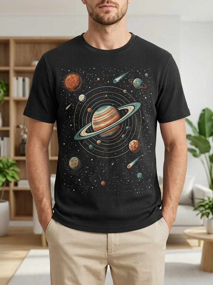 Men's Astronomy Lover Saturn Solar System Signature Crew Neck T-Shirt