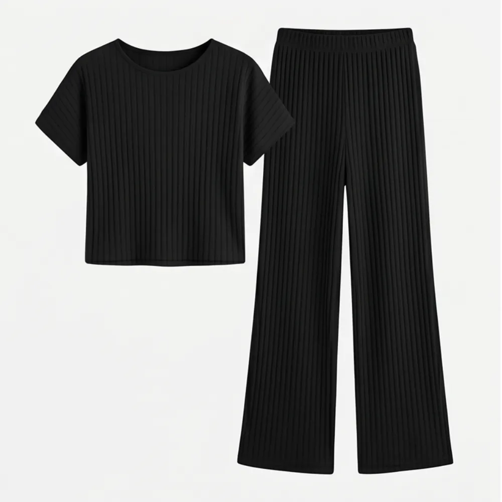 Ribbed Wide Leg Lounge Set