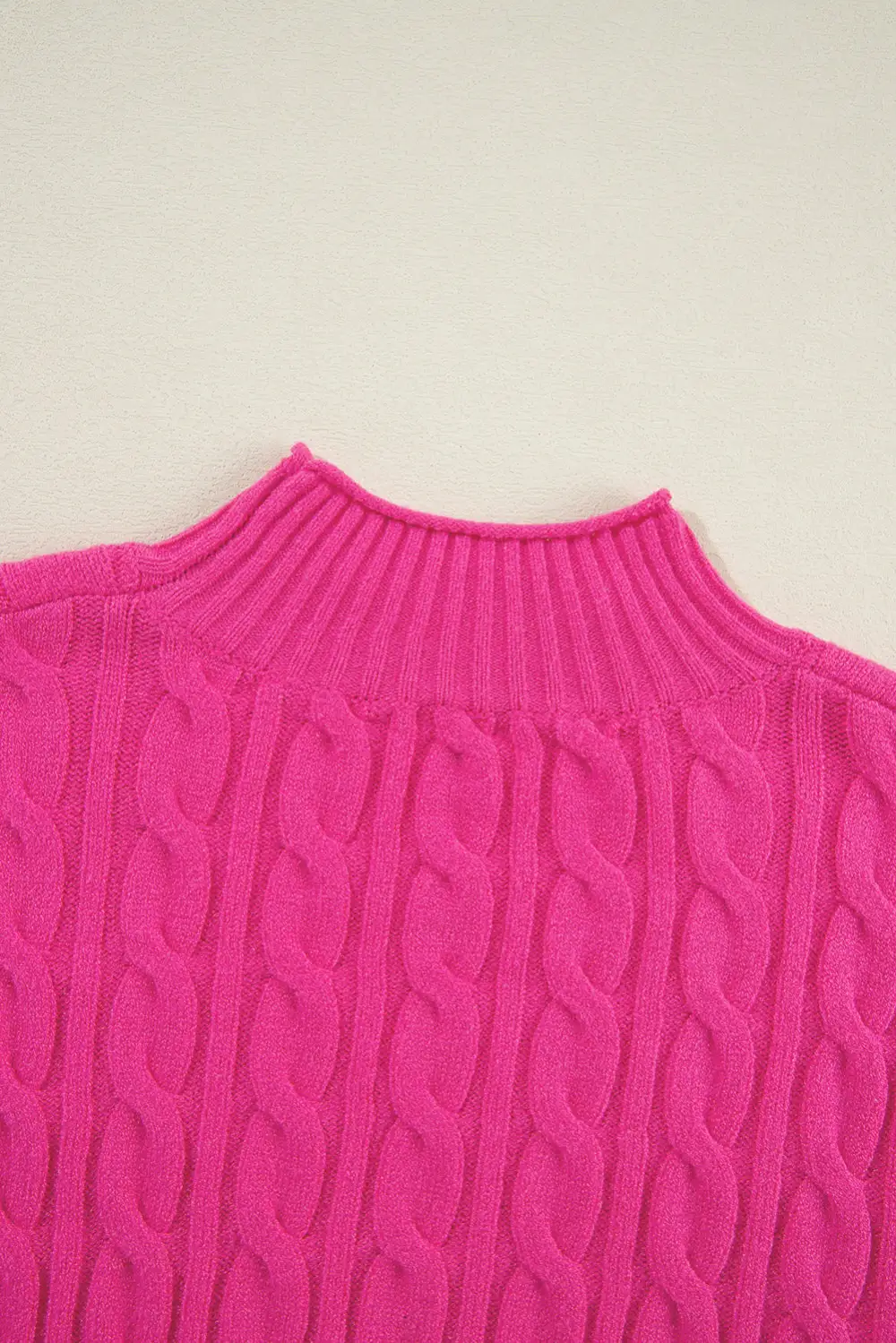 Solid Cable Knit High Neck Drop Shoulder Sweater