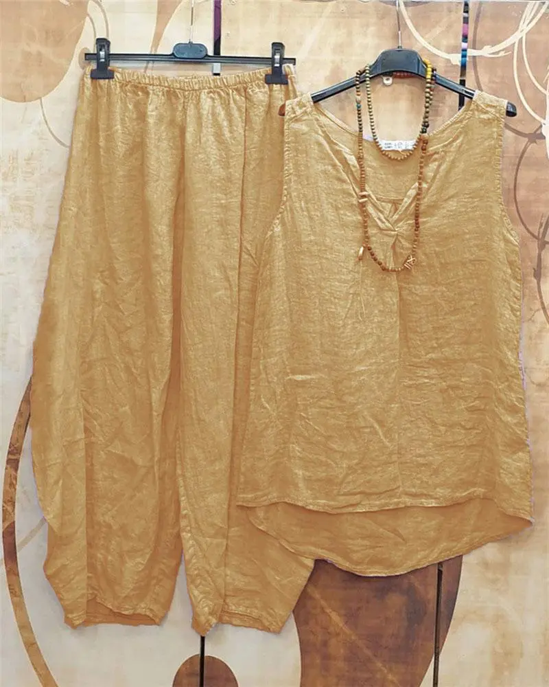 Casual Simple Solid Color Sleeveless Two Piece Suit