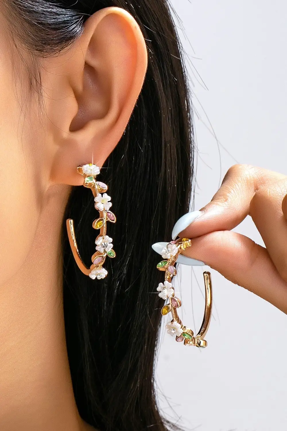 Botanical namel Flowers Crystal Hoop