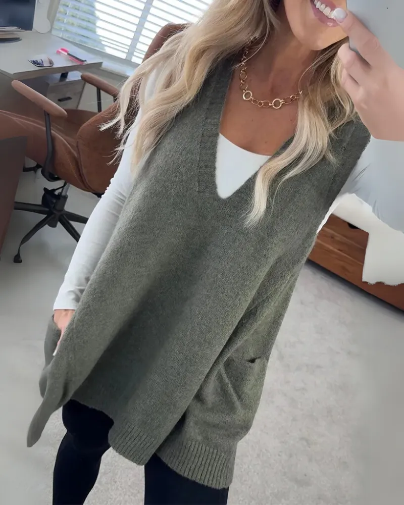 Women's Cozy Knit Vest With A Line Jacket
