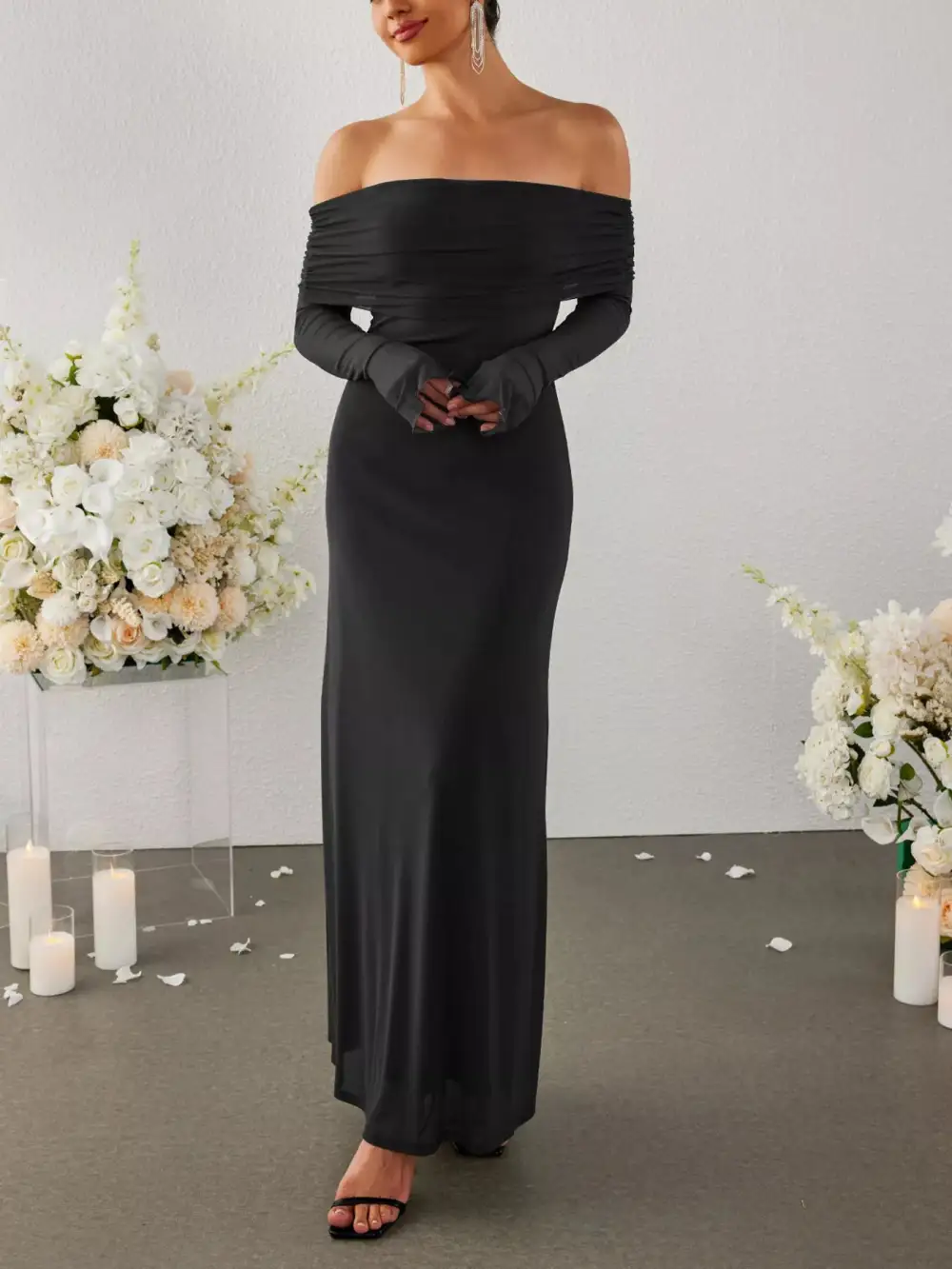 Wearable Cut Ruched Long Sleeve Maxi Dress