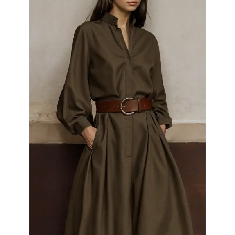 Long Sleeves Loose Buttoned No Belt V-Neck Jumpsuit