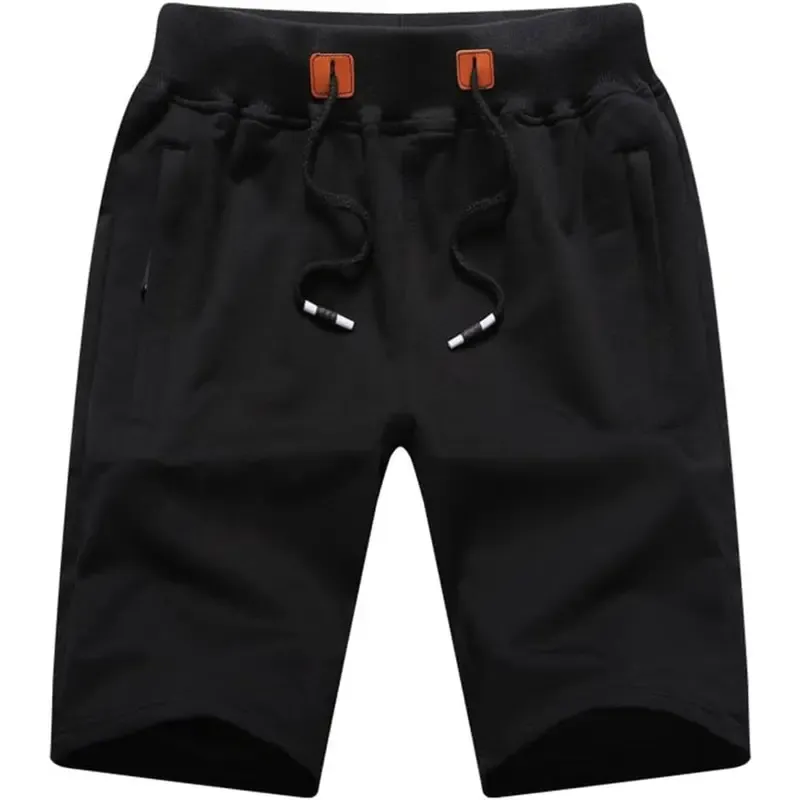 Men's drawstring shorts with zip pockets, elastic waistband, casual loungewear shorts