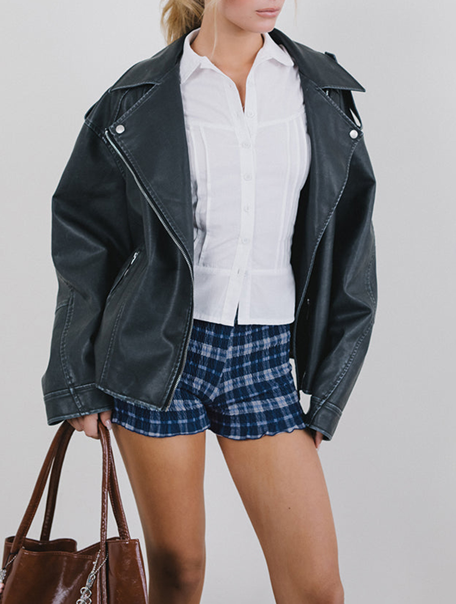 Shirred Shorts In Tartan Dark Blue