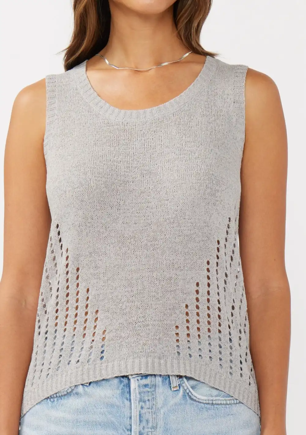 Eyelet Round Neck Knit Tank