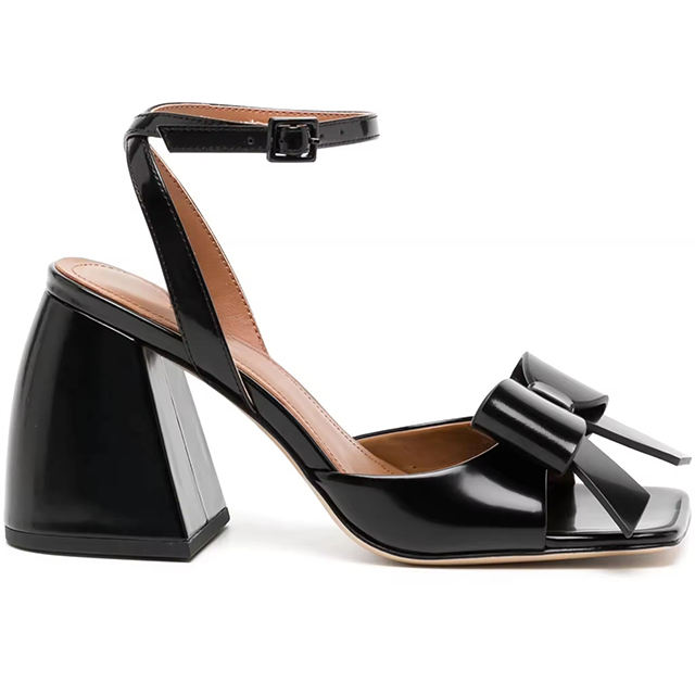 Arlina Black Bow Chunky Heel Sandals
