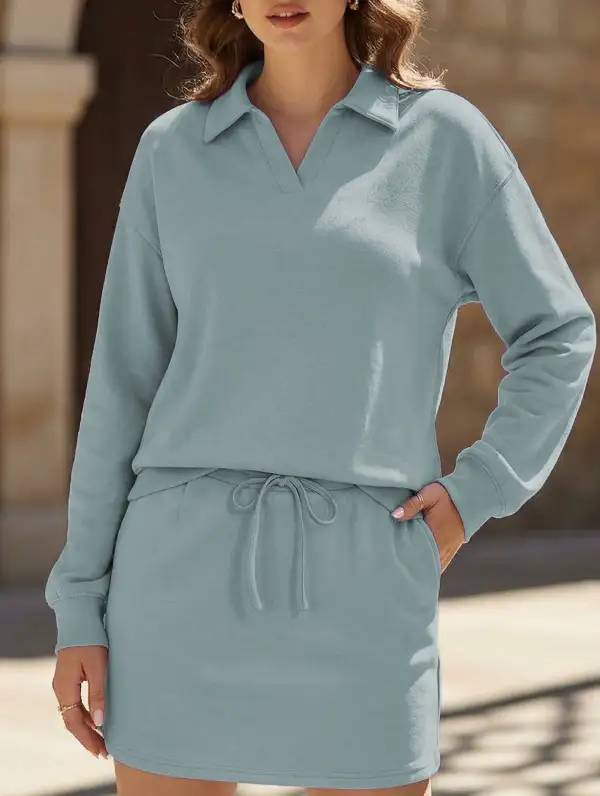 Sport Collar Top Skirt Set