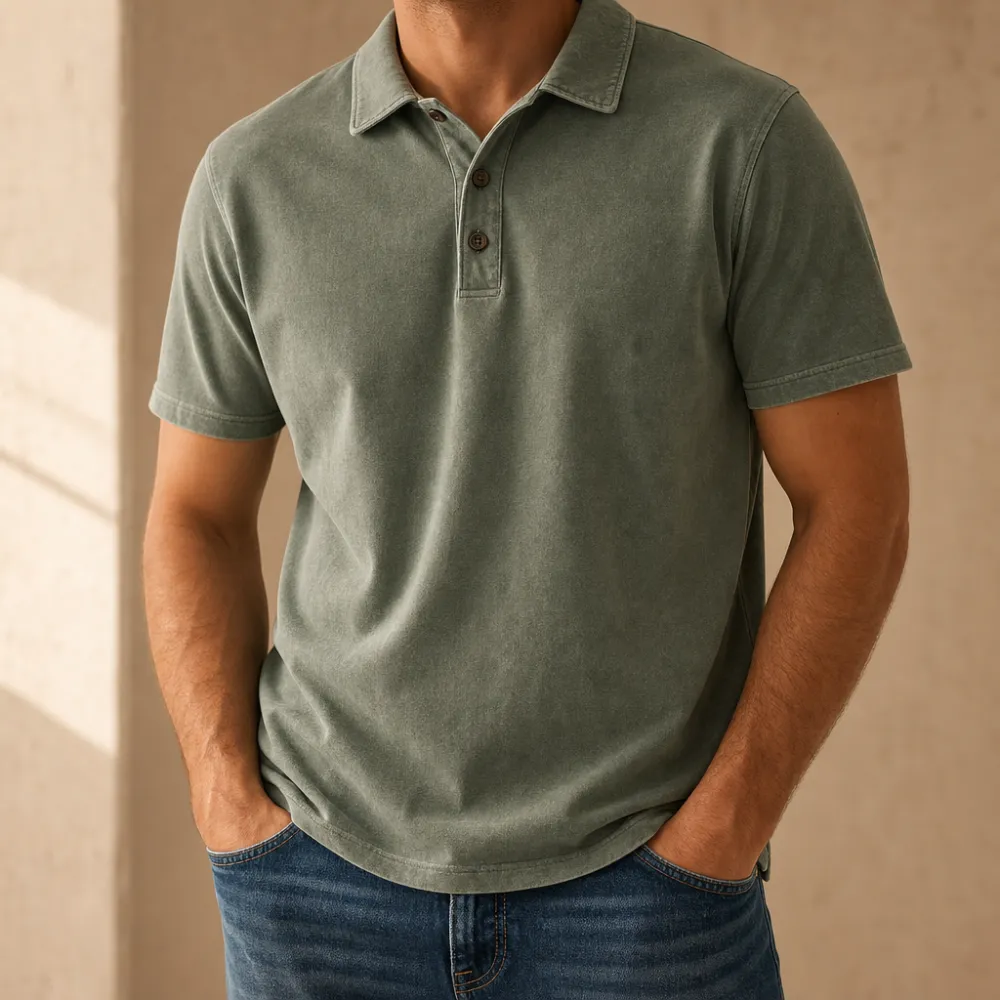 Men’s Vintage Wash No-Pocket Polo Shirt