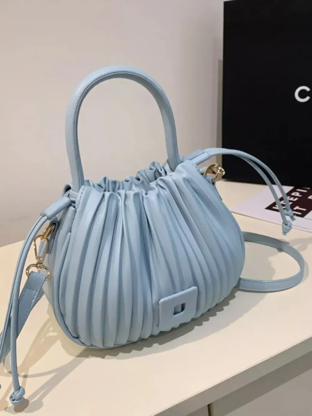 Pleated Bucket Crossbody Bag