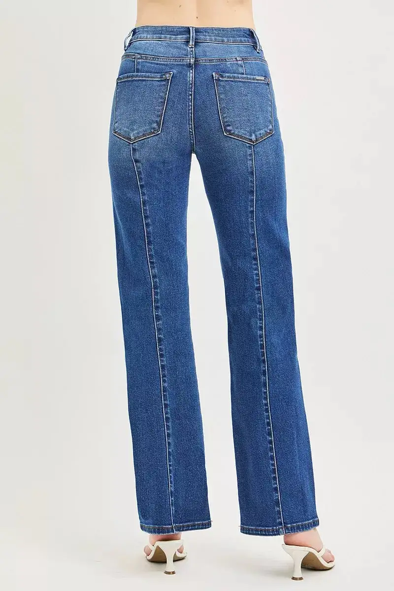 Polished High-Rise Washed Pocketed Stretch Straight Leg Jeans