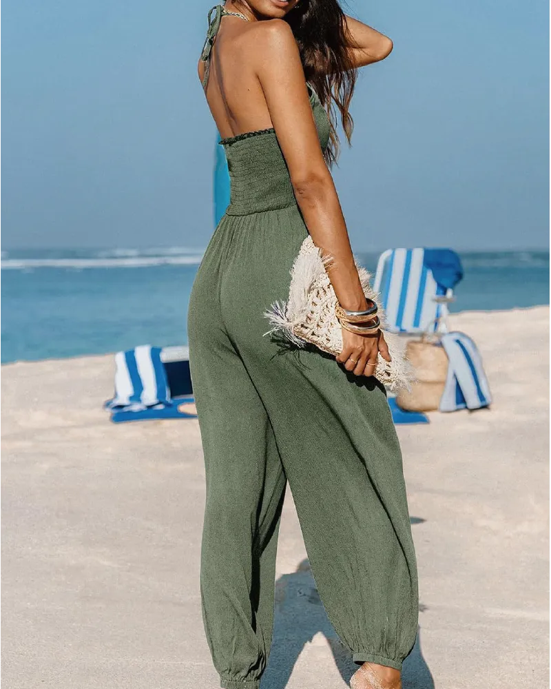 Wide Leg Halter Neck Jumpsuit