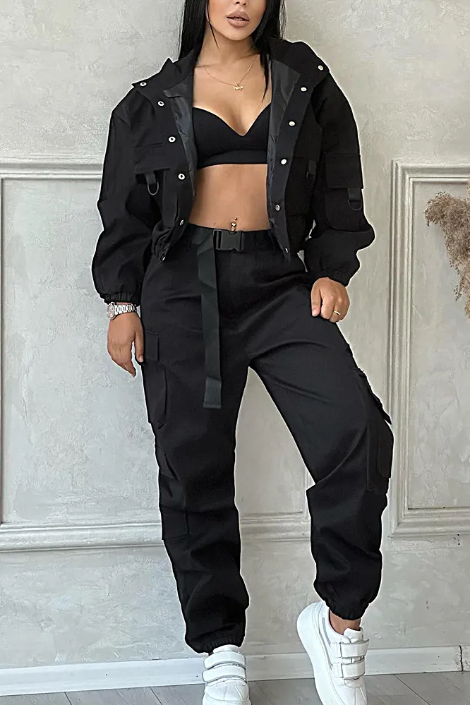 9PACK- Solid Color Pocket Jacket & Pants Two-piece Set