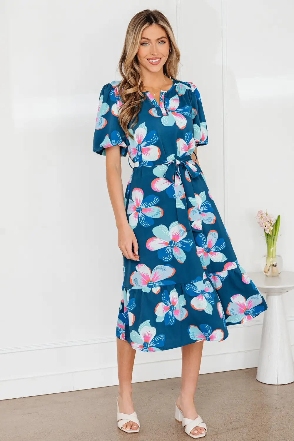 Floral Printed Tie Waist Dress Casual