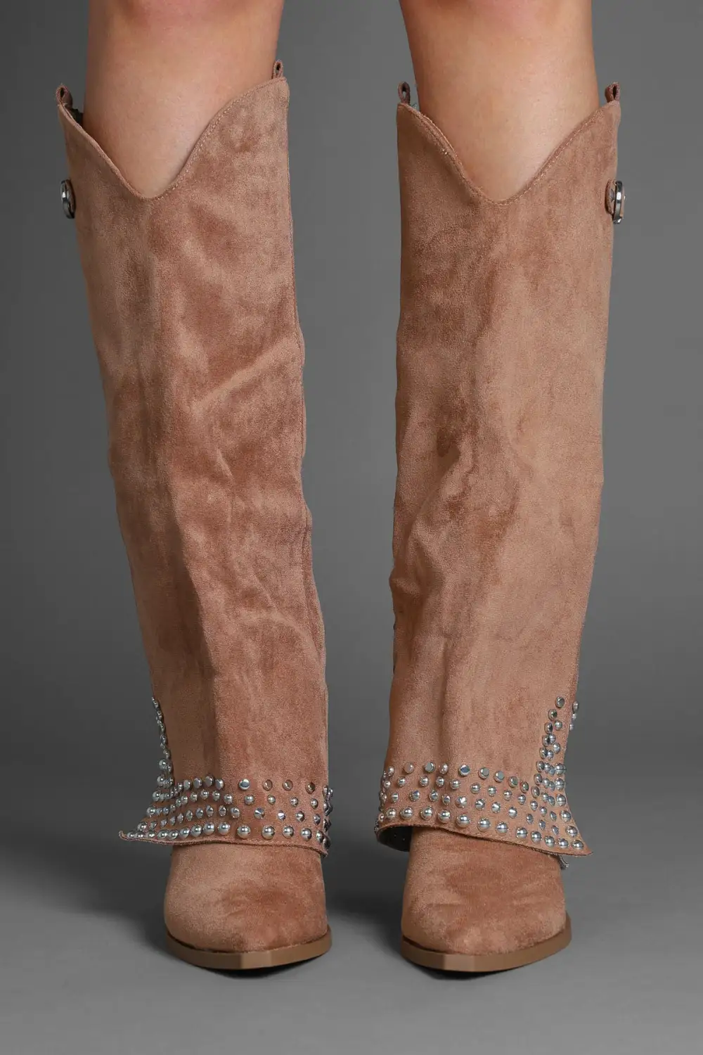 Modern Western Slouch Fold-Over Studded Knee High Boots