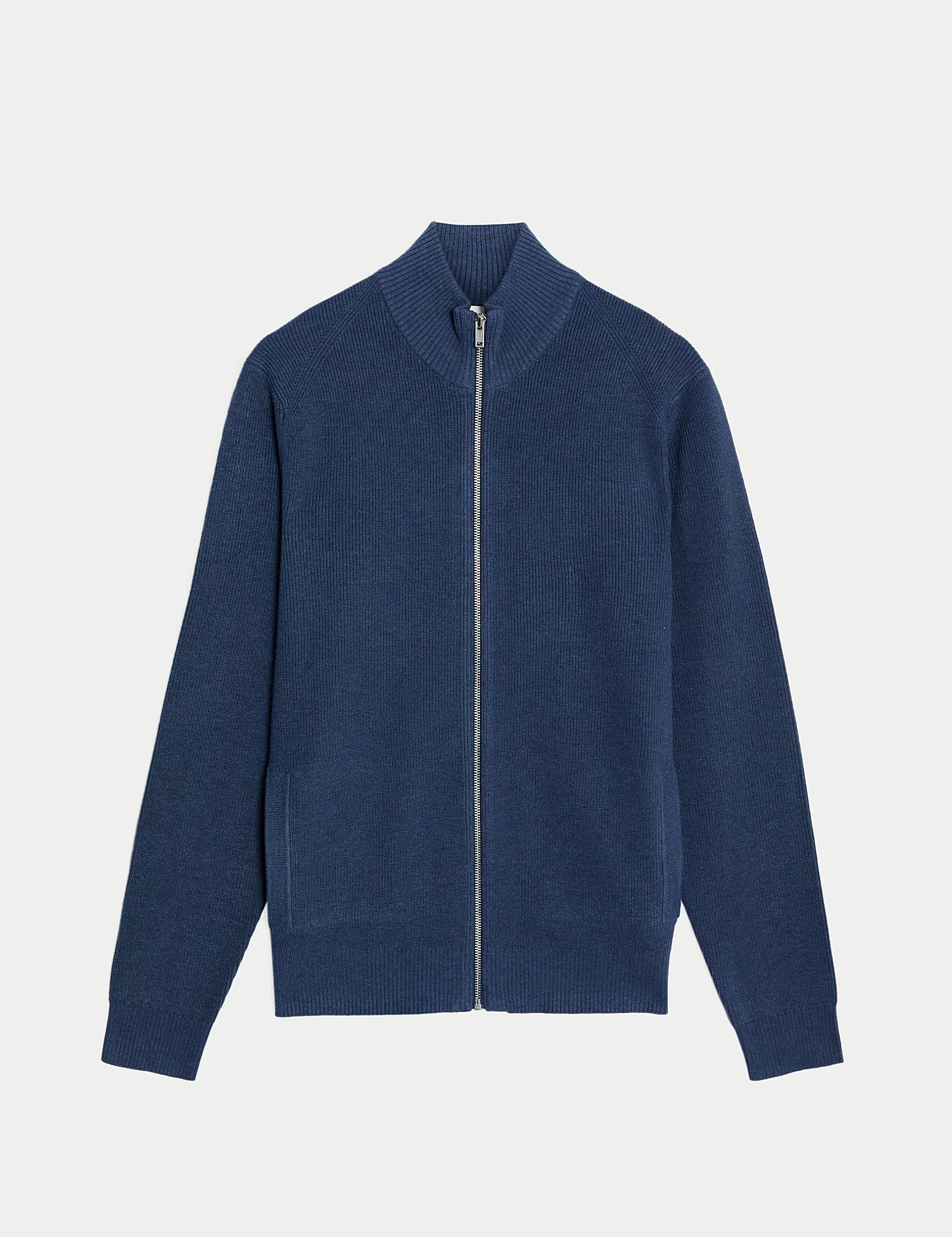 Men's Blue Cotton Blend Funnel Jumper