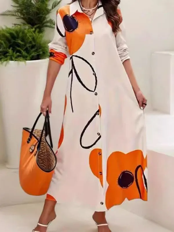 Floral Printed Long Shirt Maxi Dress