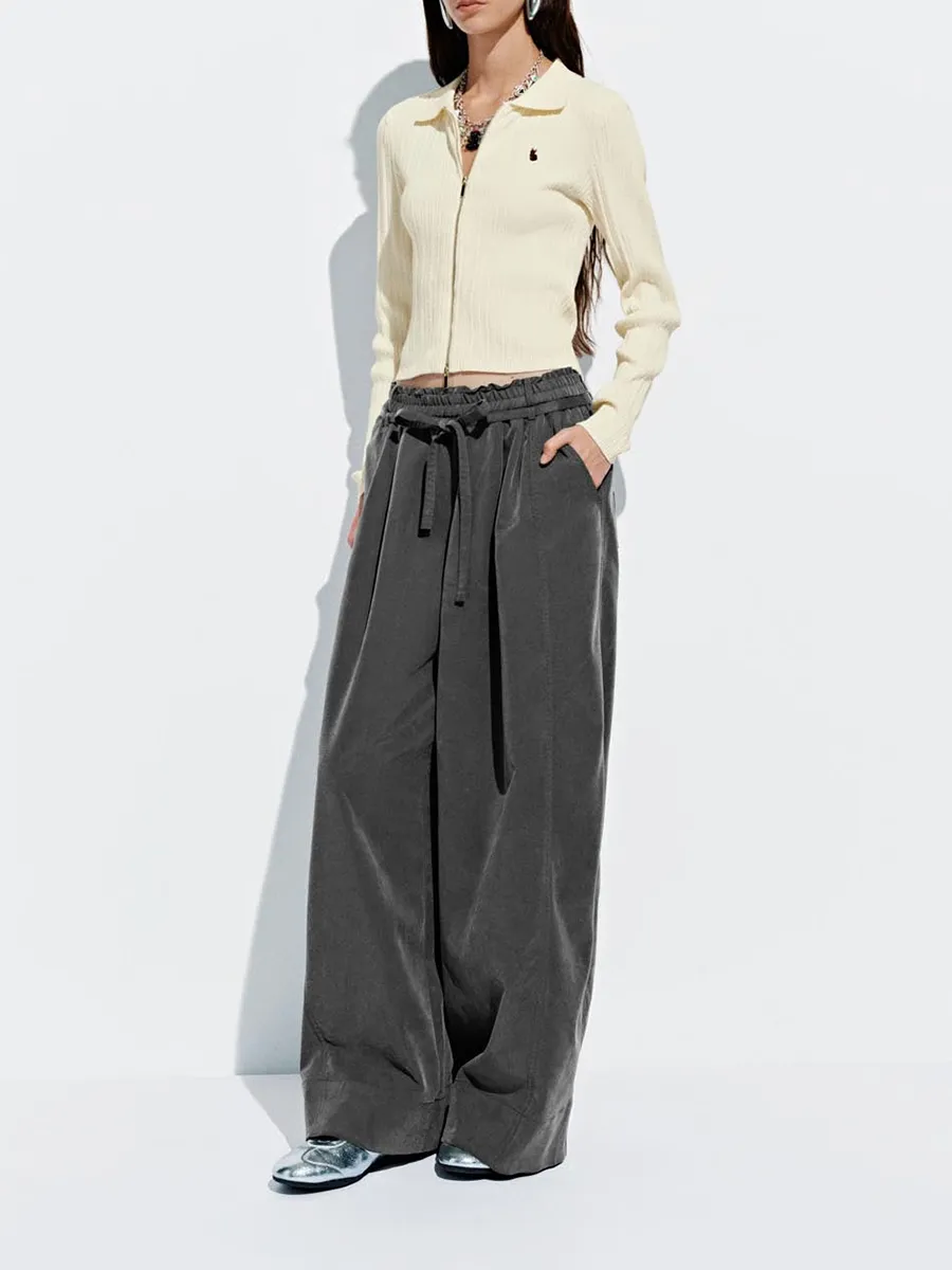Lady's Dark Grey Drawstring Casual Loose Pants