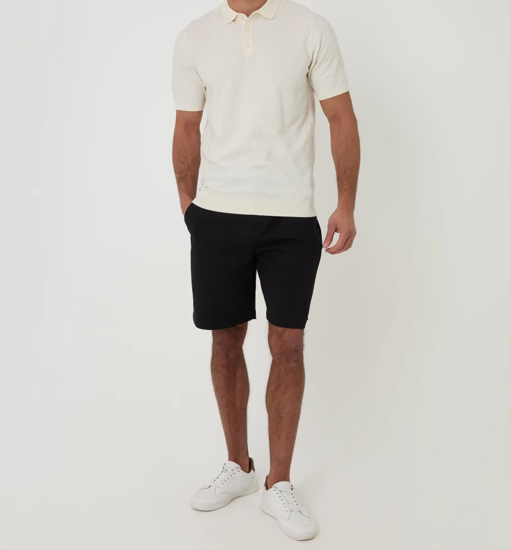 Men's Ecru Basket Stitch Knitted Polo