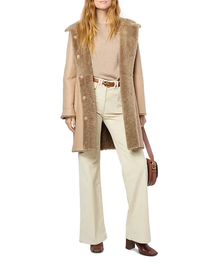 Camel Long Sleeve Leather Coat