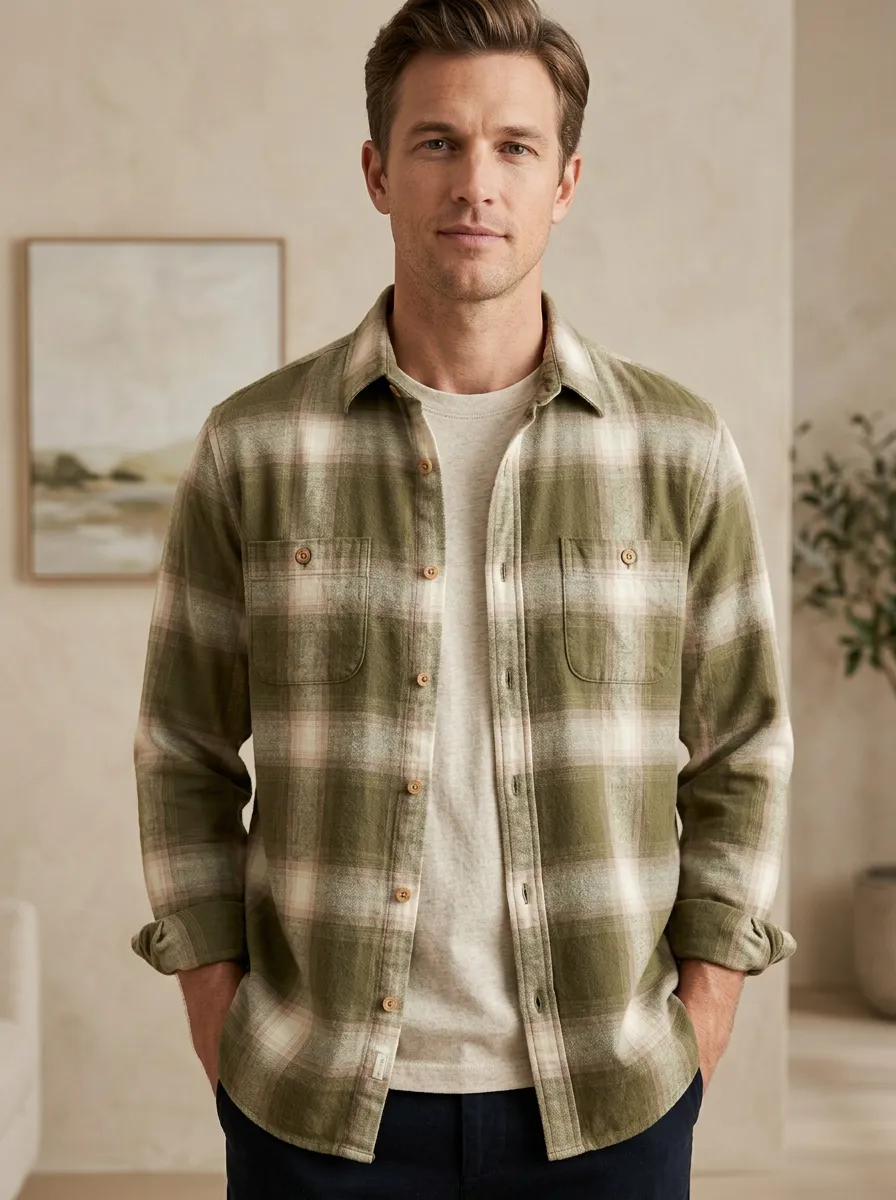 Modern Design Plaid Long-Sleeve Men's Long-Sleeve Shirt