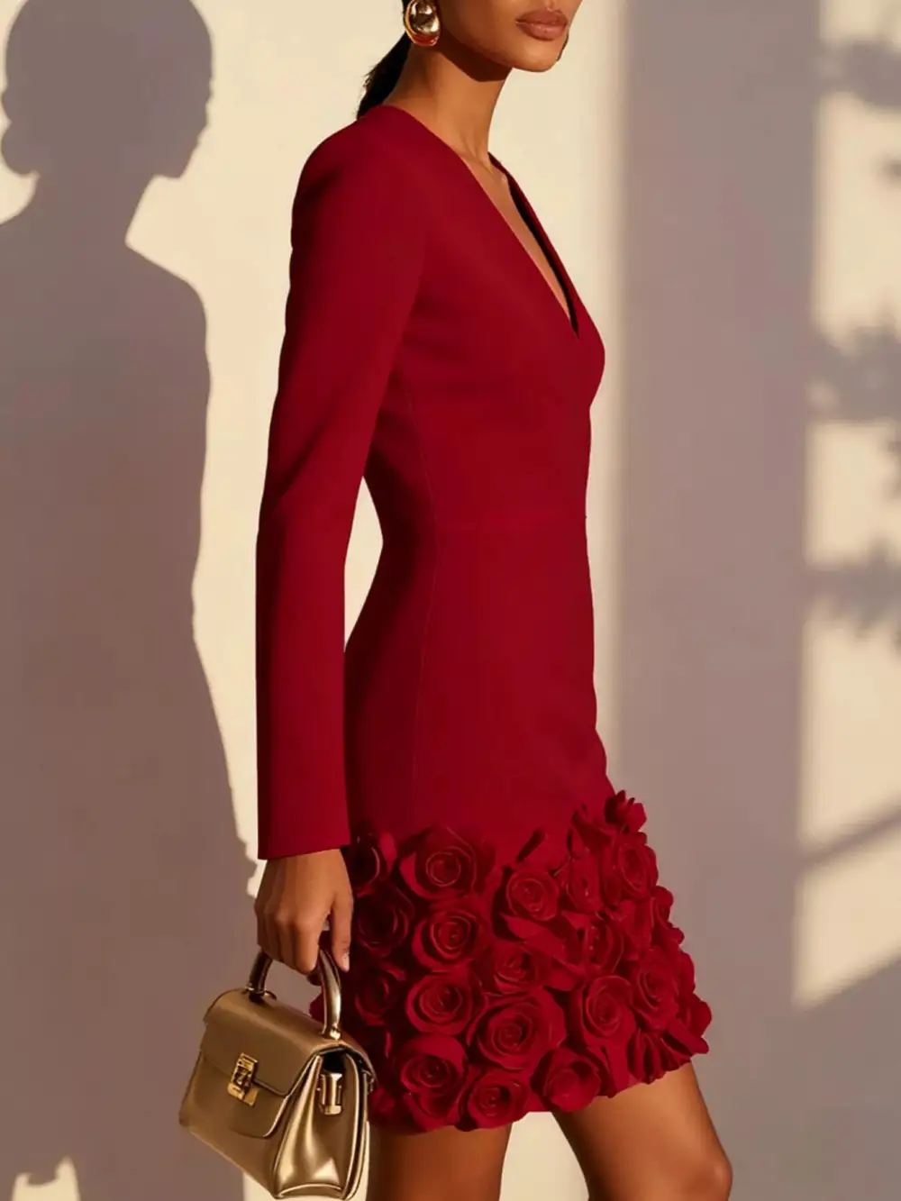V-Neck Dress With Rose Embellishment