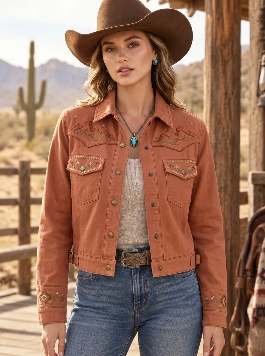 Women's Western Cowgirl Mountain Embroidered Jacket