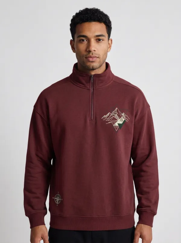 Men's Canyon Outdoor Mountain Compass Graphic Quarter-Zip-Neck Sweatshirt