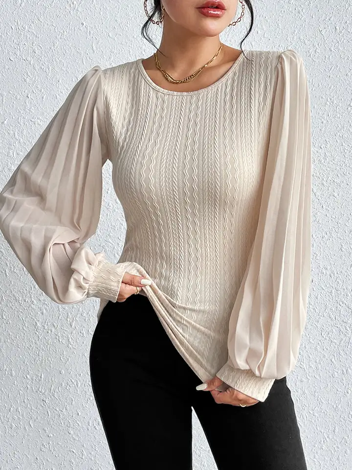 Pleated Round Neck Blouse