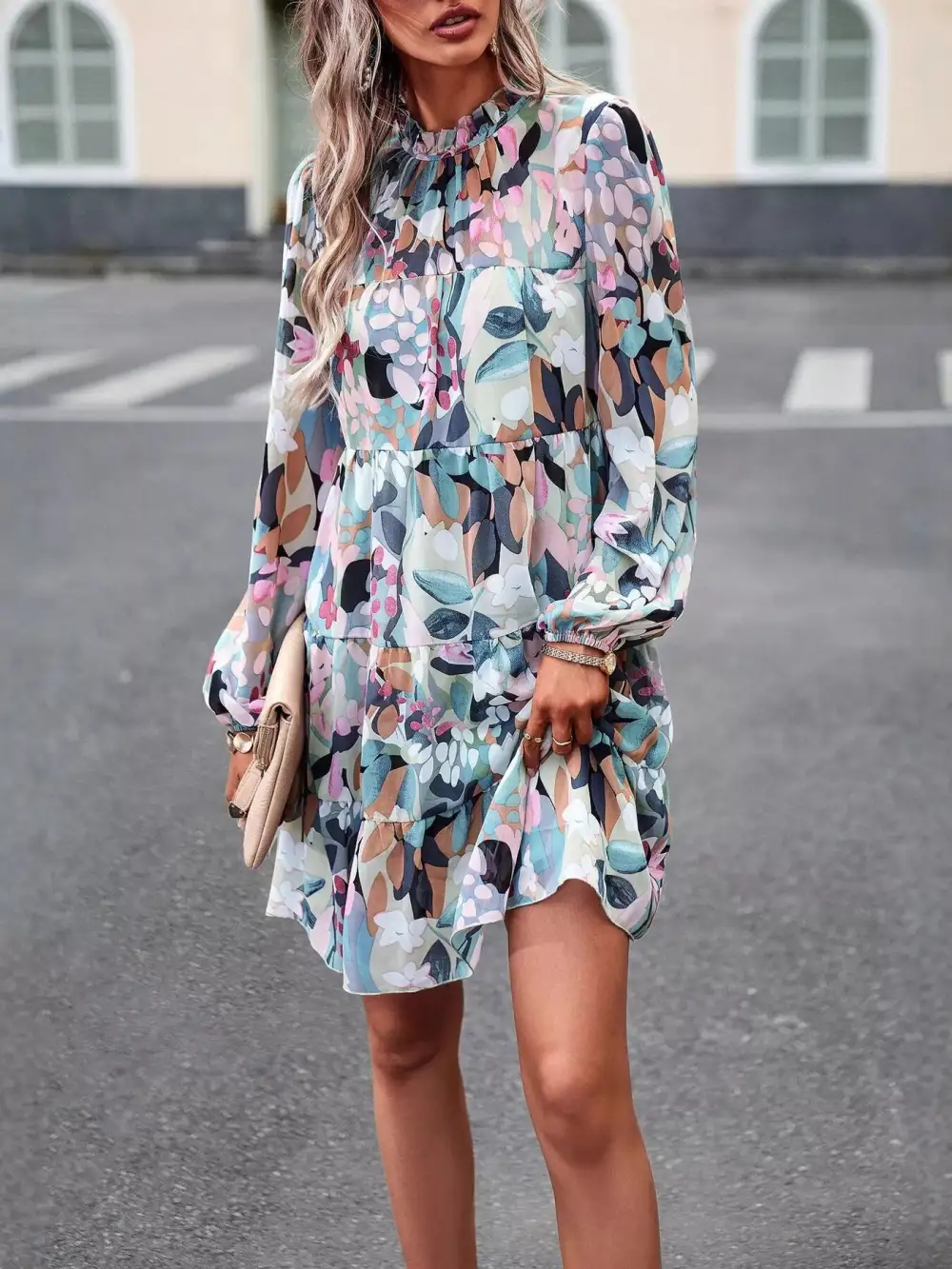Wearable Cut Printed Long Sleeve Mini Dress