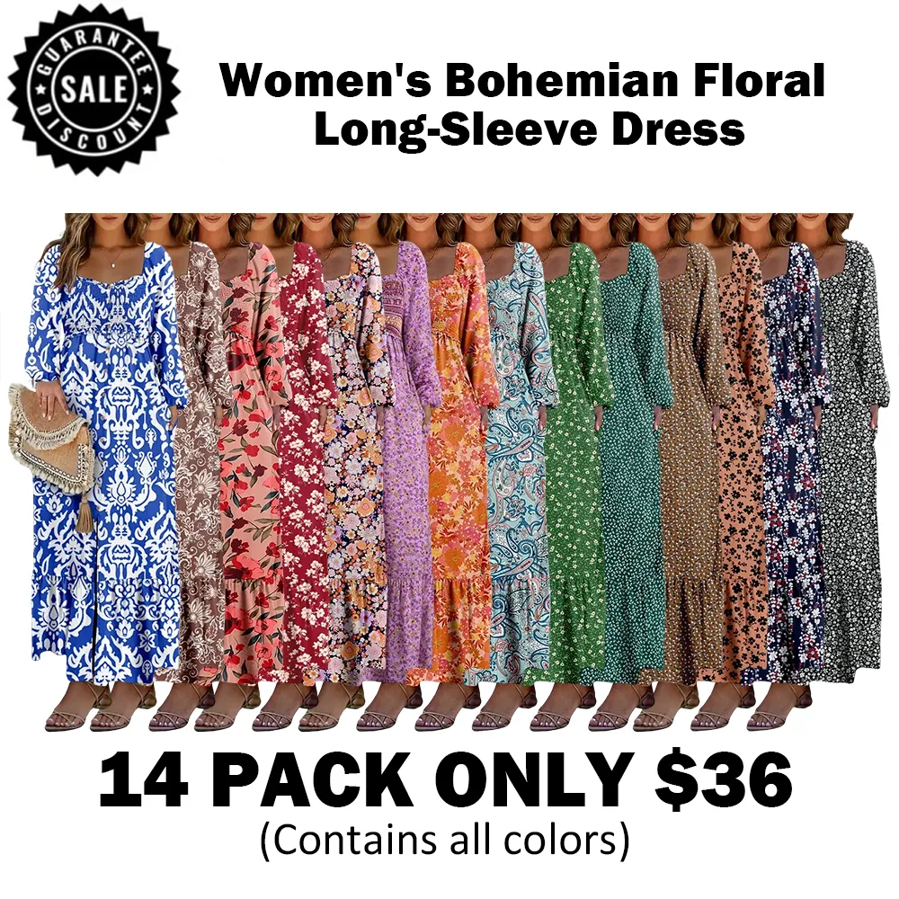 🔥Women's Bohemian FloralLong-Sleeve Dress