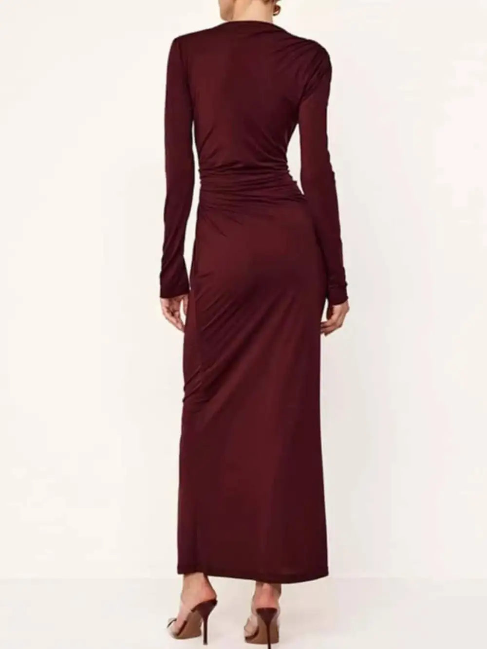 Balanced Detail Ruched Long Sleeve Maxi Dress