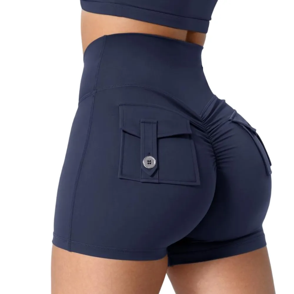 Scrunch Workout Shorts with Pockets Charm Gym Biker Shorts for Women High Waisted Yoga Booty Shorts elastic athletic