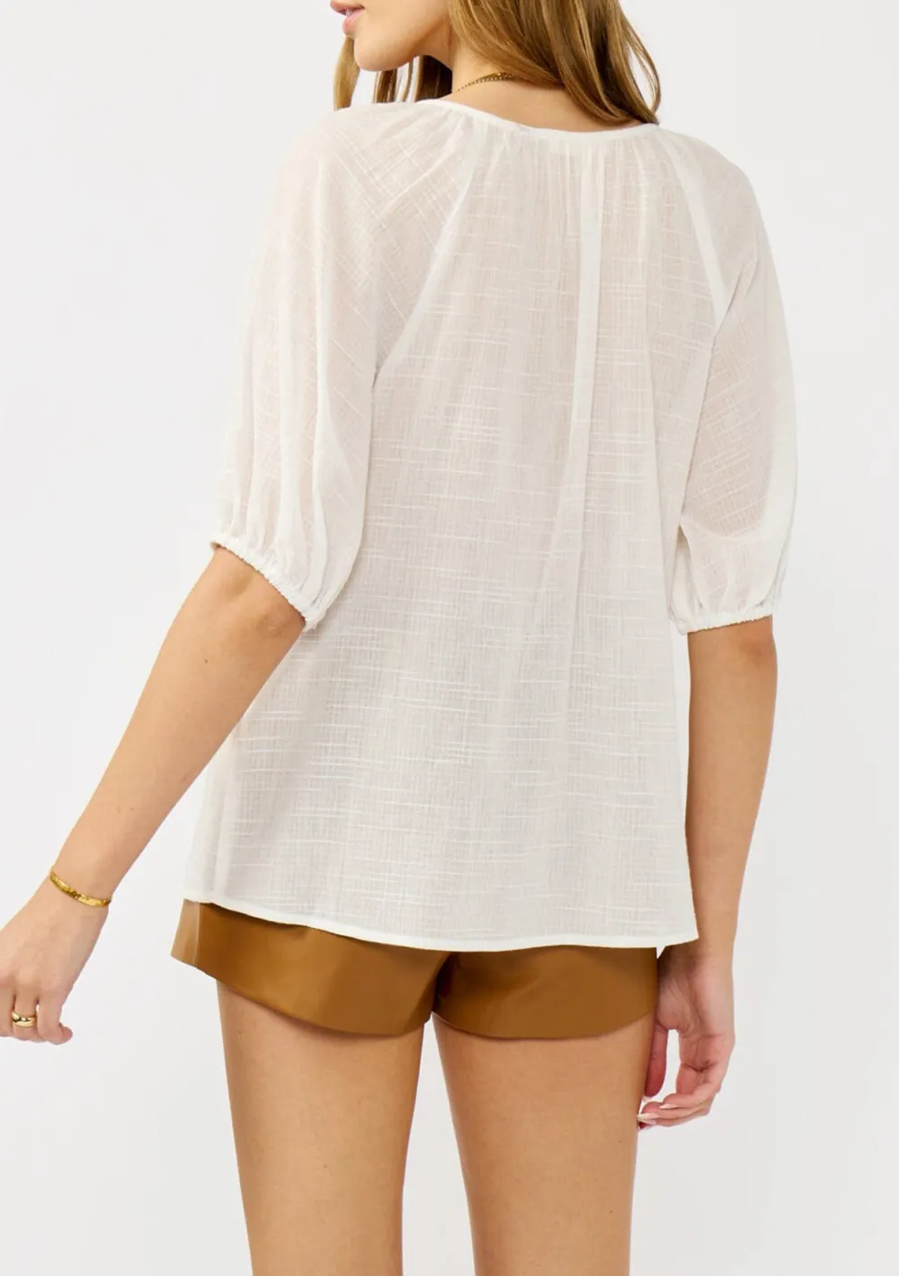 Notched Puff Sleeve Blouse
