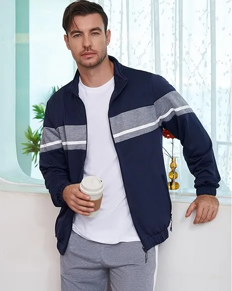 Leading The Better Life Men'S Sweat Suit 2 Piece Outfit Casual Contrast Sports Jogging Tracksuits Set