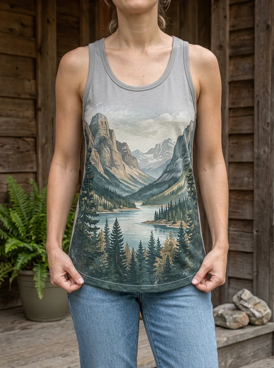 Women's Relaxed Nature Lover Mountain Lake Forest Tank Top