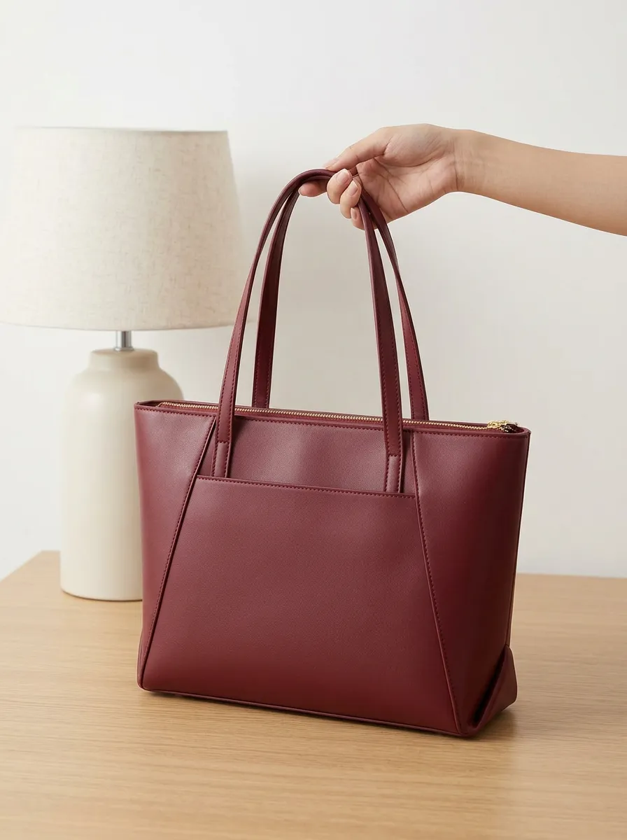 Women's Structured Zip-Top Shoulder-Strap Tote Bag