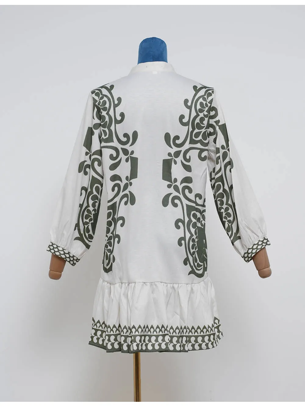 Boho Fringle Neck Long Sleeves Mini Dress