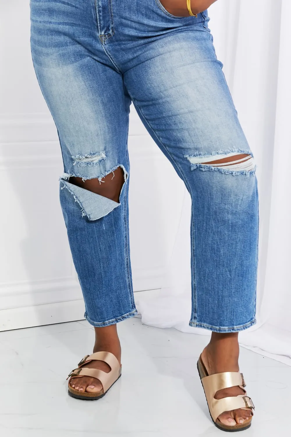 Pleated Straight Leg Denim Jeans