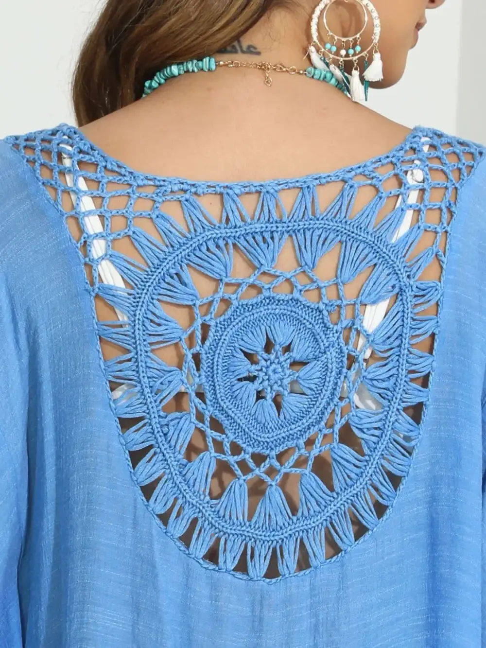 Tassel Crochet Round Neck Swim Cover Up