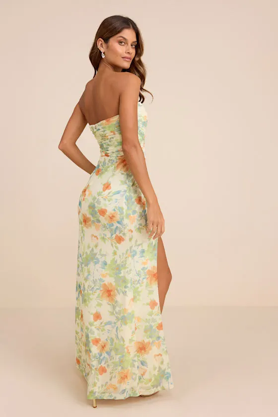 Epitome of Allure Brown Mesh Strapless Ruched Maxi Dress