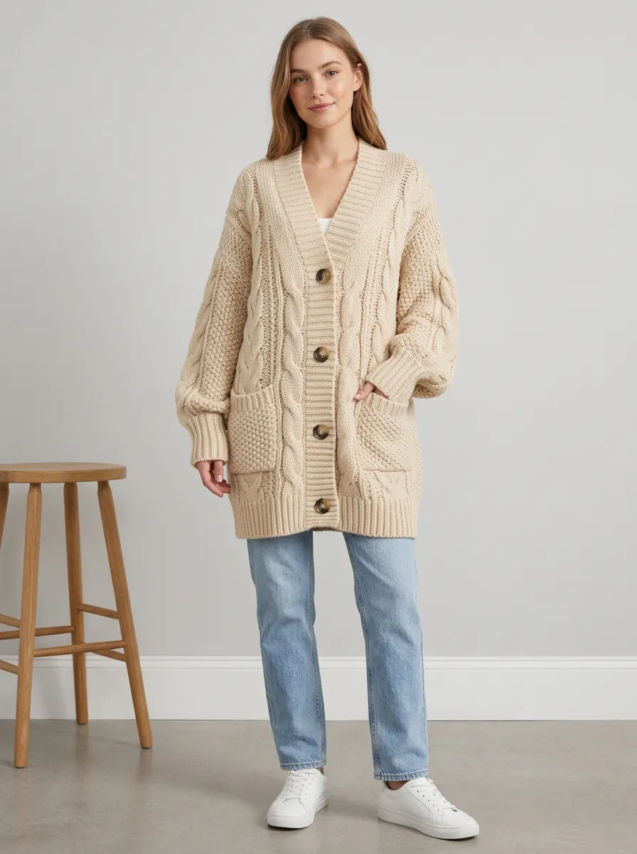 Women's Cable-Knit Button-Front Cardigan